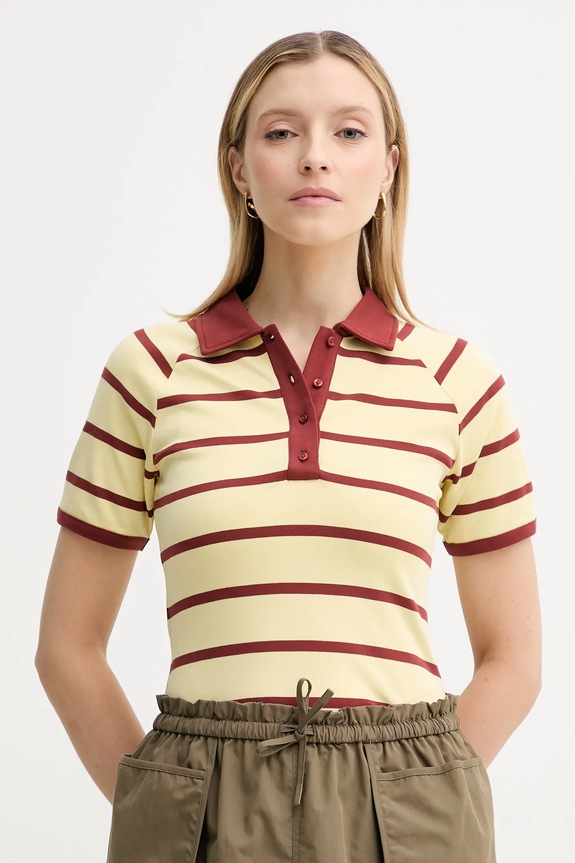 Samsoe Samsoe polo bawełniane SAAMY wzorzyste żółty F25100117