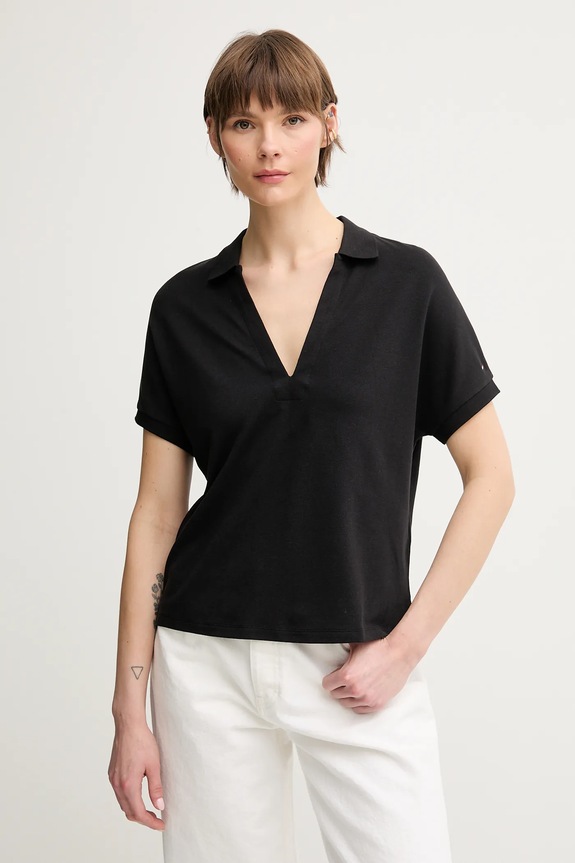 Tommy Hilfiger polo tessuto elasticizzato nero WW0WW44512