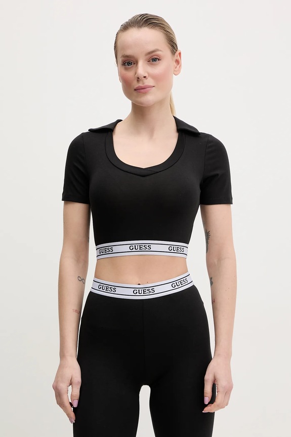 Polo majica Guess ALINE natpis crna V5GP07.KCSA2