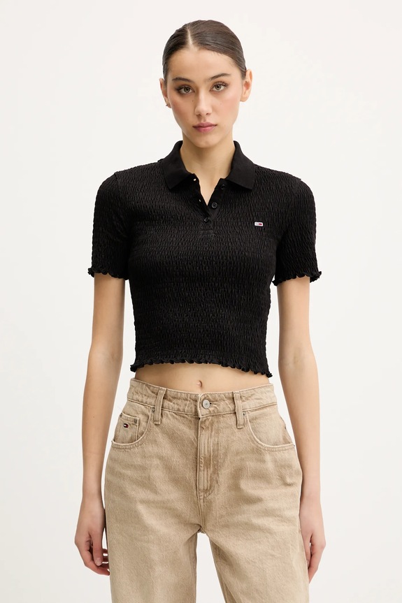 Tommy Jeans poló sima fekete DW0DW20296