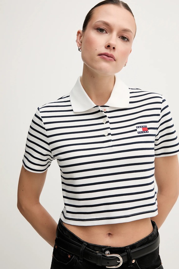 Odzież Tommy Jeans polo damskie bawełniane z elastanem DW0DW21363 biały