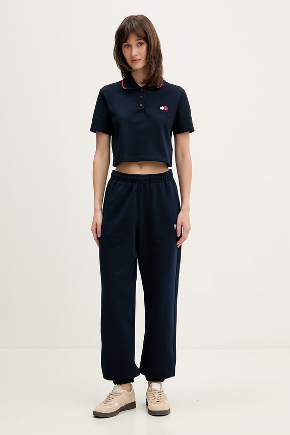 Tommy Jeans πόλο γυναικείο βαμβακερό με ελαστάν DW0DW21363 σκούρο μπλε SS26