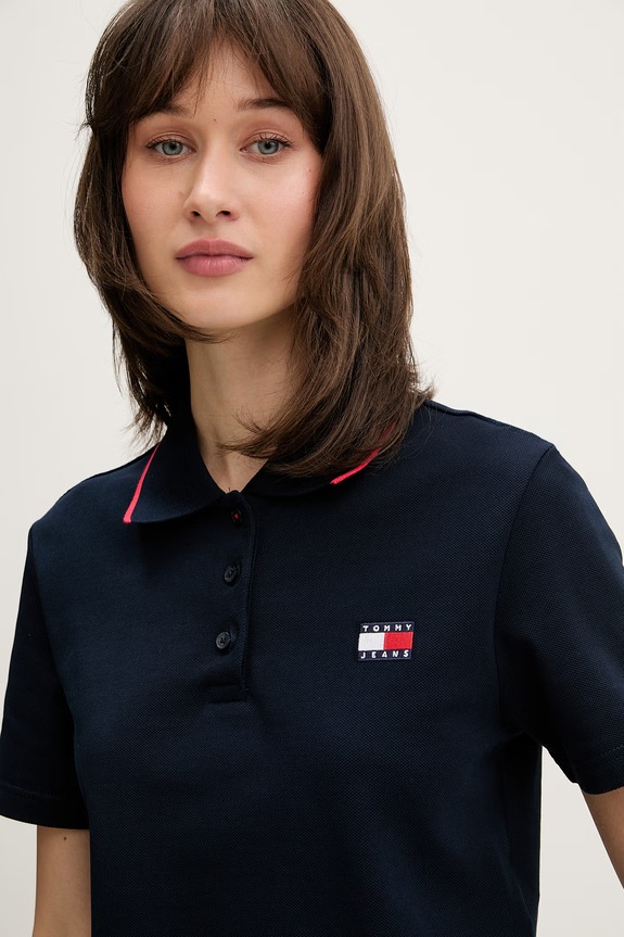 Tommy Jeans πόλο γυναικείο βαμβακερό με ελαστάν σκούρο μπλε DW0DW21363
