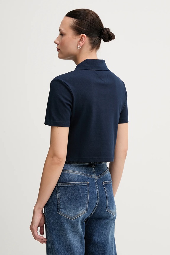 Tommy Jeans polo majica ženska bombažna z elastanom DW0DW21363 mornarsko modra SS26
