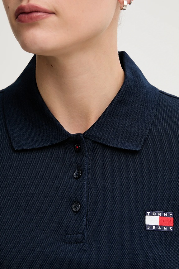 Tommy Jeans polo majica ženska bombažna z elastanom mornarsko modra DW0DW21363