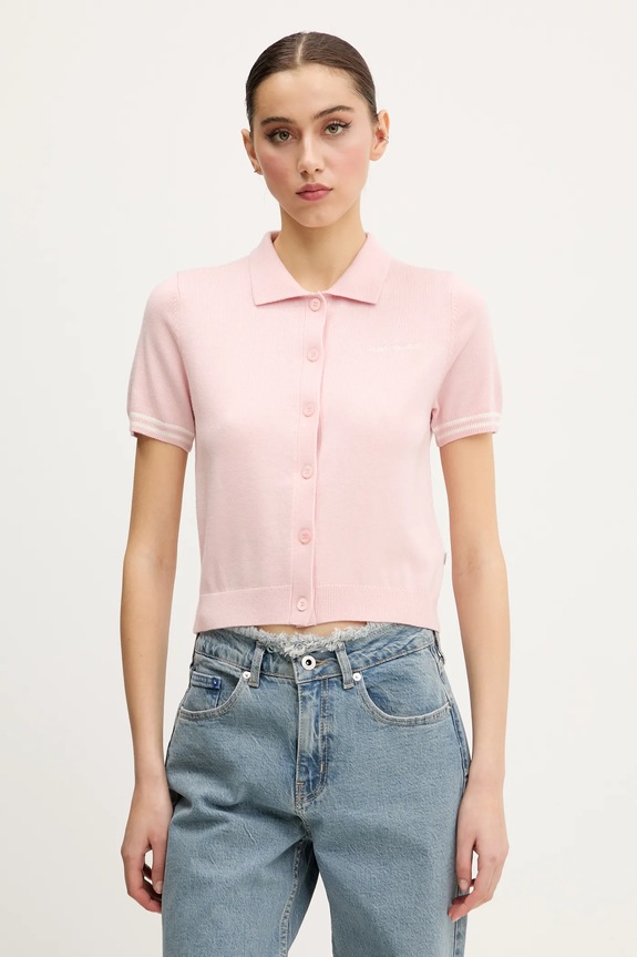 Polo majica s vunom Guess Jeans sitni uzorak roza W5GR03.Z3HO2