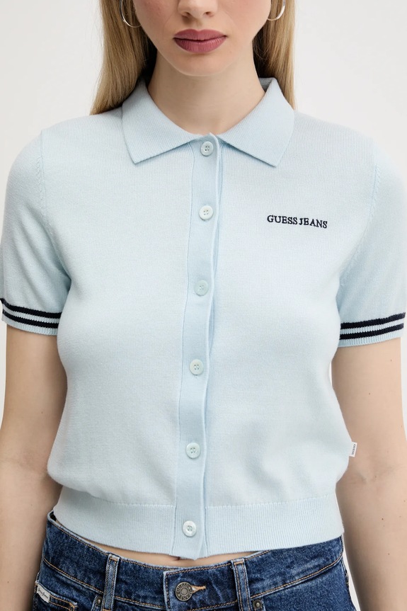 Μπλουζάκι πόλο με μείγμα μαλλί Guess Jeans μπλε W5GR03.Z3HO2