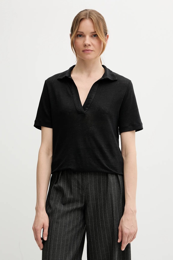 Lanena polo majica United Colors of Benetton bez uzorka crna 37UJD300Y