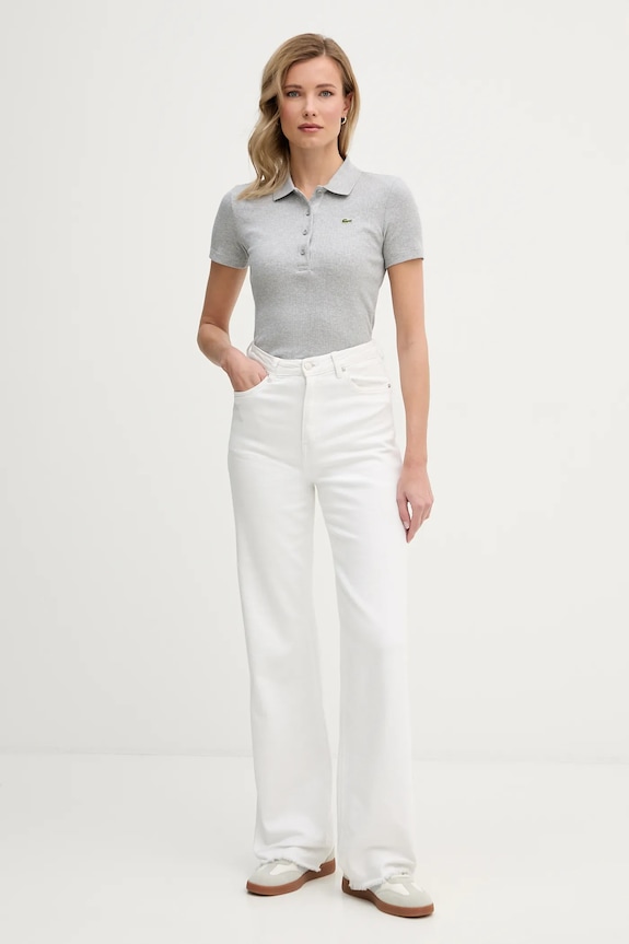 Памучна тениска с яка Lacoste DF5377 сив SS26