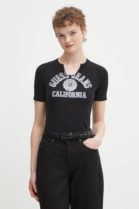 Guess t-shirt z elastanem czarny W5GI27.J1314