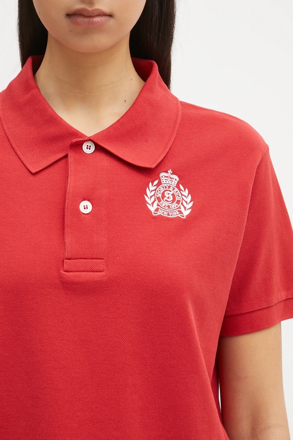 Βαμβακερό μπλουζάκι πόλο Sporty & Rich H&W Crest Pique κόκκινο TO085606241RE15
