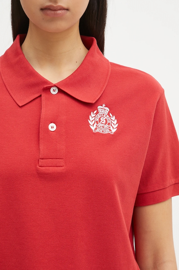 Βαμβακερό μπλουζάκι πόλο Sporty & Rich H&W Crest Pique κόκκινο TO085606241RE15