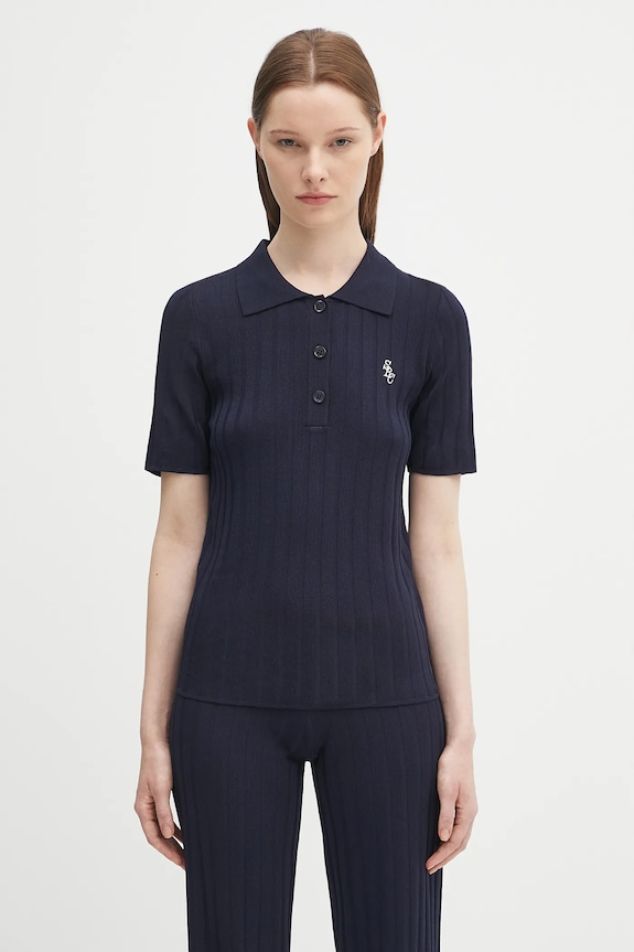 Πόλο Sporty & Rich Src Ribbed Polo slim σκούρο μπλε WS069620305BL106