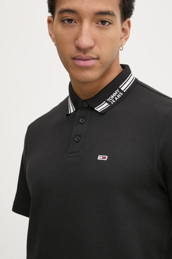 Tommy Jeans tricou polo regular negru DM0DM20225