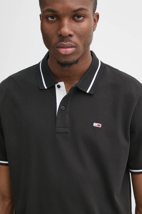 Tommy Jeans polo de bumbac negru DM0DM20745