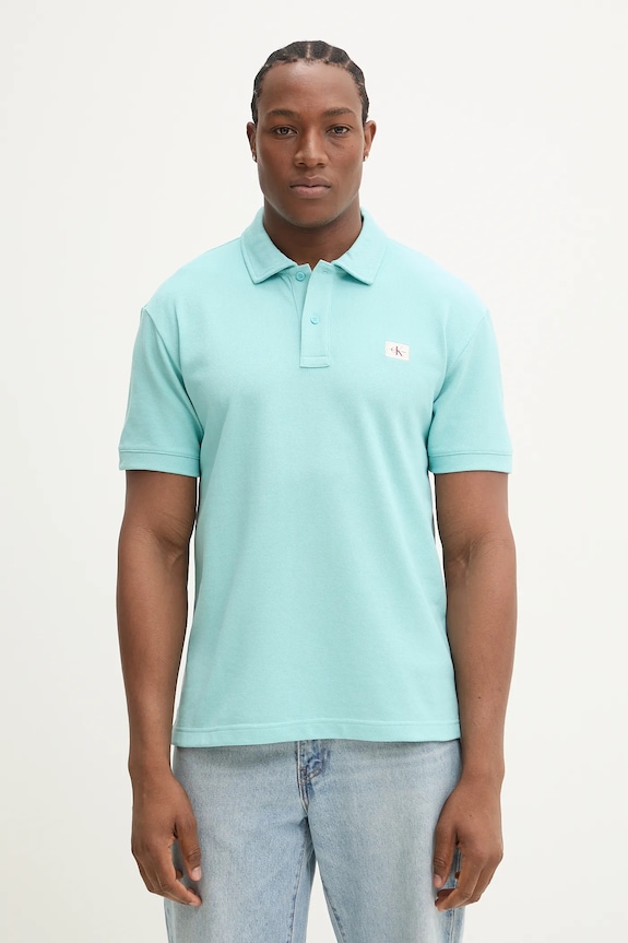 Тениска с яка Calvin Klein Jeans стандартна тюркоазен J30J327040