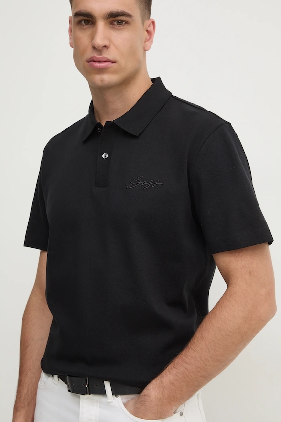 Bavlněné polo tričko BOSS hladký černá 50531402
