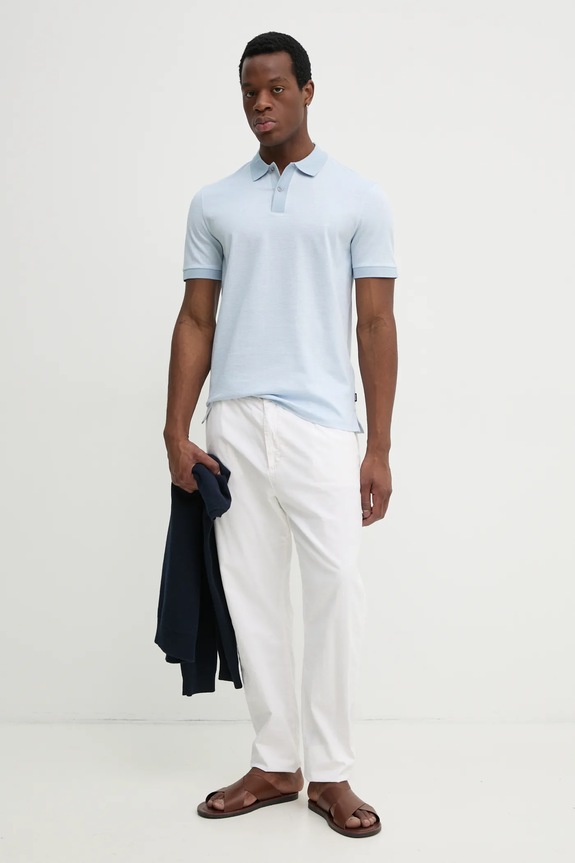 BOSS polo de bumbac 50532246 albastru SS25