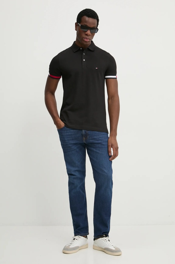 Polo majica Tommy Hilfiger MW0MW37518 crna SS25