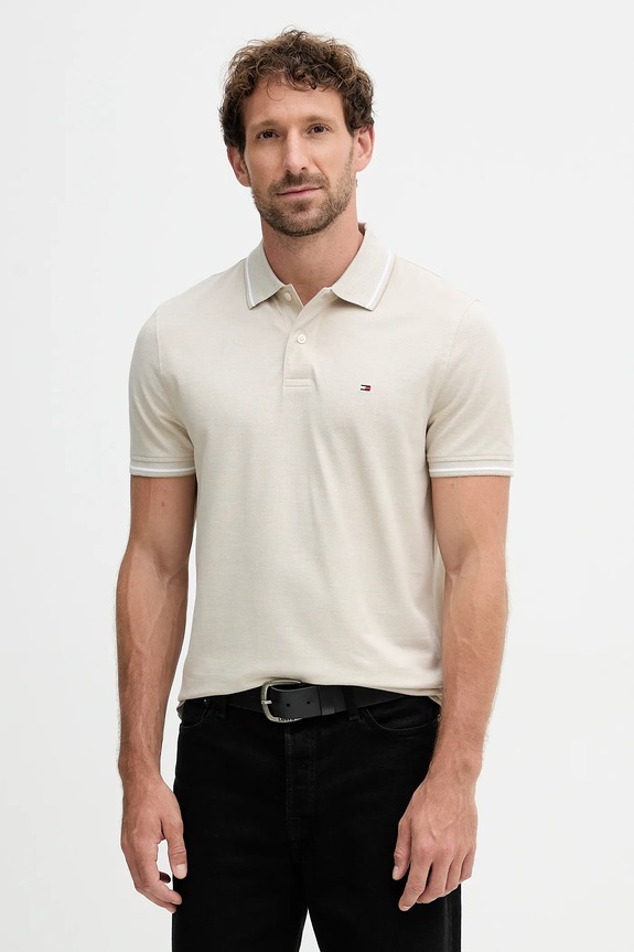 Bavlnené polo tričko Tommy Hilfiger jednofarebný béžová MW0MW37522