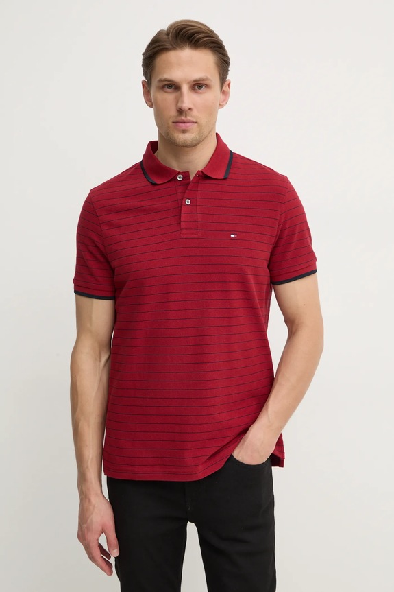 Tommy Hilfiger polo bawełniane wzorzyste bordowy MW0MW37527