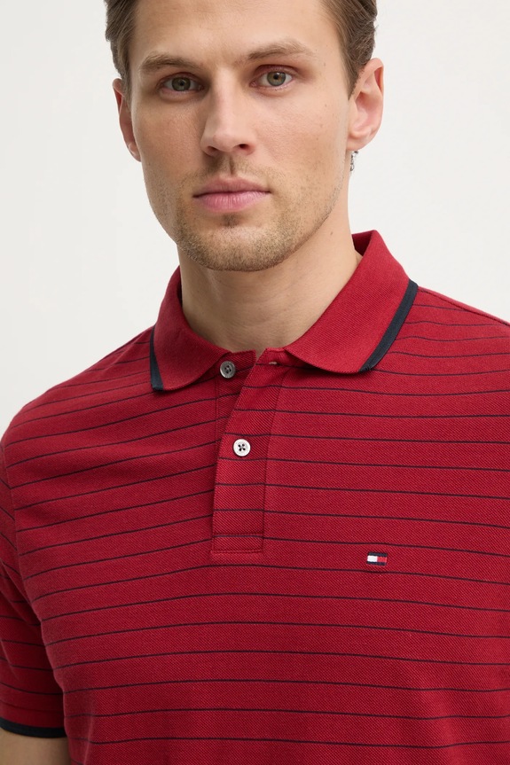 Tommy Hilfiger polo bawełniane bordowy MW0MW37527