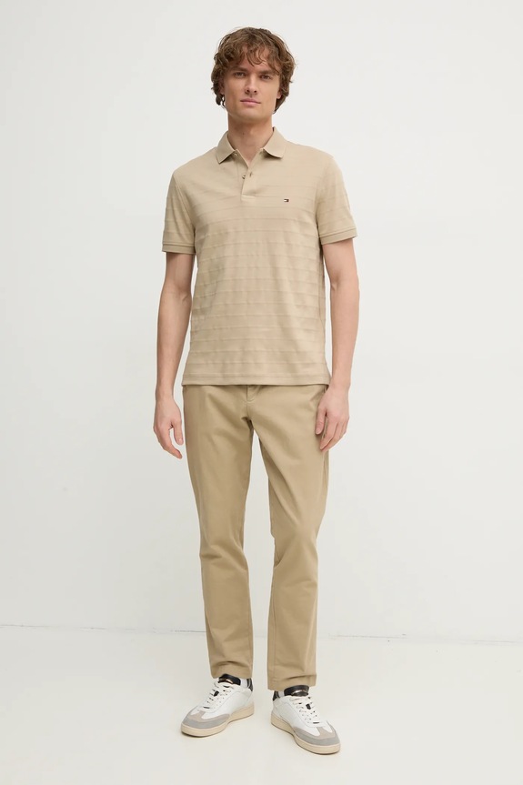 Bavlnené polo tričko Tommy Hilfiger MW0MW37528 béžová SS25