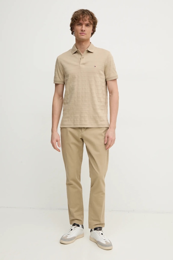 Bavlnené polo tričko Tommy Hilfiger MW0MW37528 béžová SS25