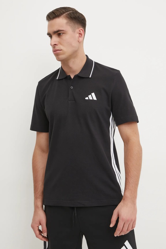 Βαμβακερό μπλουζάκι πόλο adidas Essentials εμπριμέ μαύρο JE6380