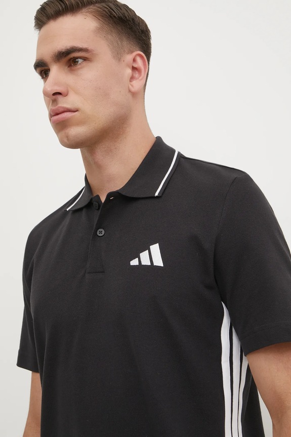 Βαμβακερό μπλουζάκι πόλο adidas Essentials μαύρο JE6380