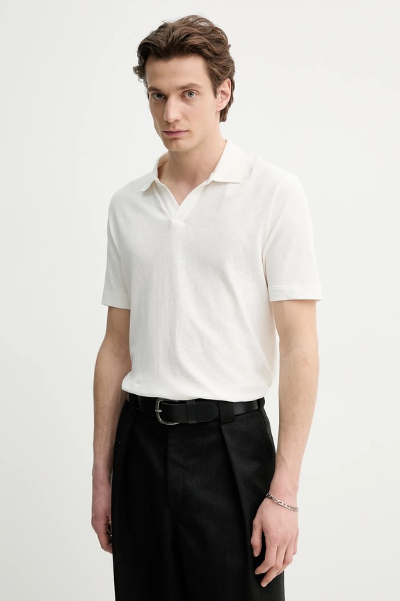 Polo tričko s prímesou ľanu Marc O'Polo jednofarebný biela 523209153026