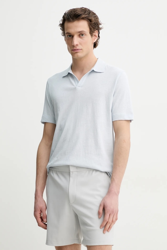 Polo tričko s lněnou směsí Marc O'Polo hladký modrá 523209153026