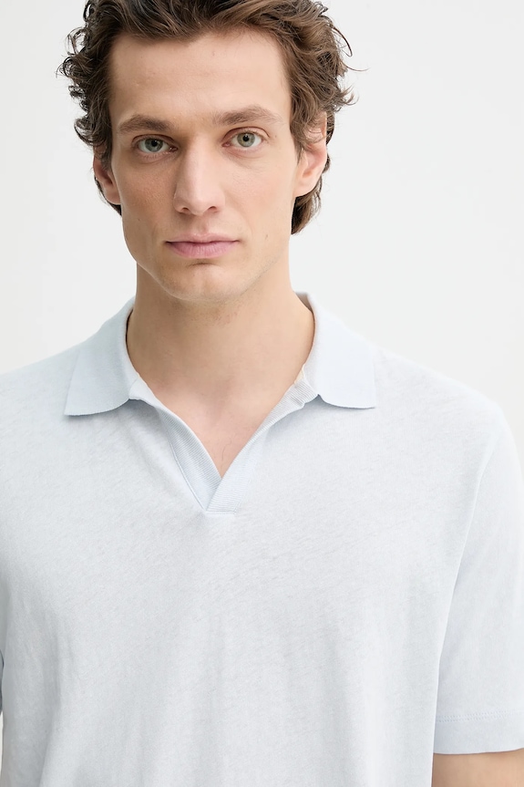 Polo tričko s lněnou směsí Marc O'Polo modrá 523209153026