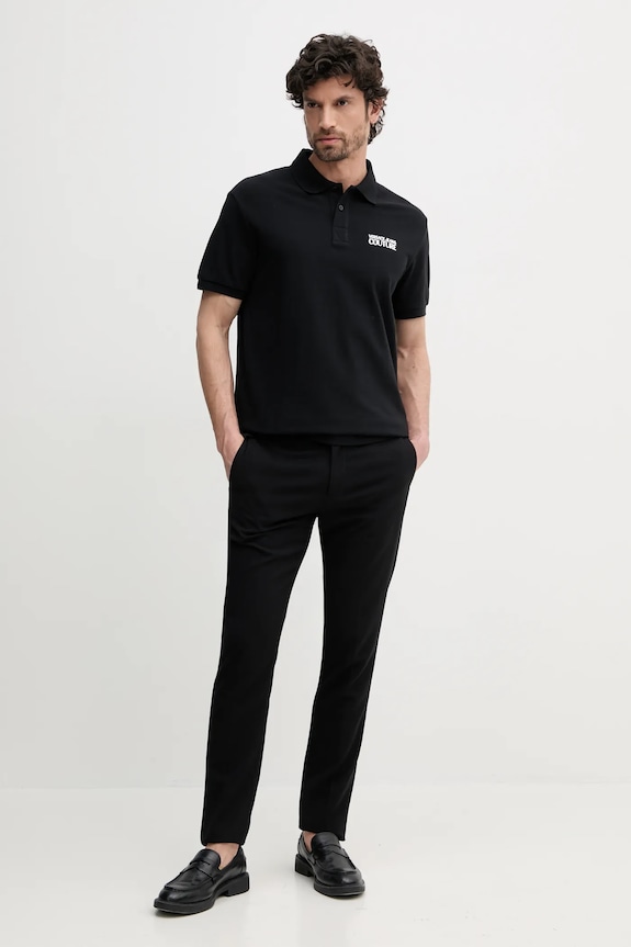 Βαμβακερό μπλουζάκι πόλο Versace Jeans Couture 78GAG623.J0003 μαύρο SS25