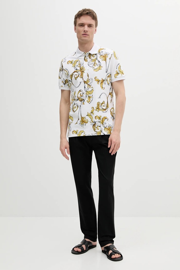 Βαμβακερό μπλουζάκι πόλο Versace Jeans Couture 78GAG6S0.JS460 λευκό SS25