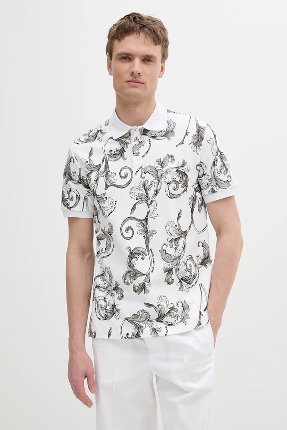 Βαμβακερό μπλουζάκι πόλο Versace Jeans Couture εμπριμέ λευκό 78GAG6S0.JS460