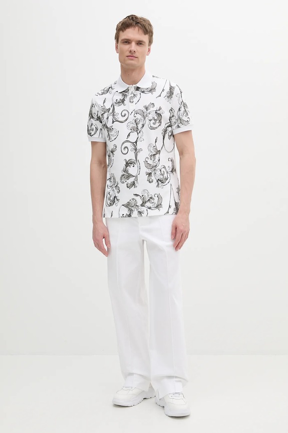Βαμβακερό μπλουζάκι πόλο Versace Jeans Couture 78GAG6S0.JS460 λευκό SS25
