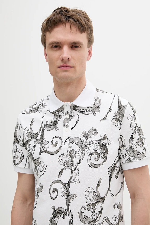 Βαμβακερό μπλουζάκι πόλο Versace Jeans Couture λευκό 78GAG6S0.JS460