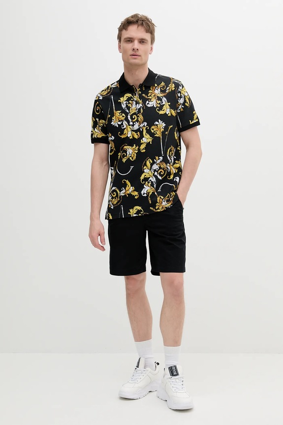 Βαμβακερό μπλουζάκι πόλο Versace Jeans Couture 78GAG6S0.JS460 μαύρο SS25