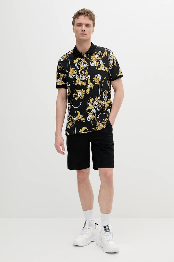 Βαμβακερό μπλουζάκι πόλο Versace Jeans Couture 78GAG6S0.JS460 μαύρο SS25
