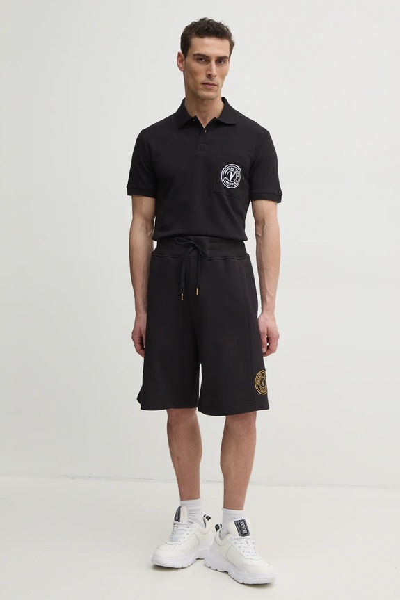 Βαμβακερό μπλουζάκι πόλο Versace Jeans Couture 78GAGT01.CJ01T μαύρο SS25