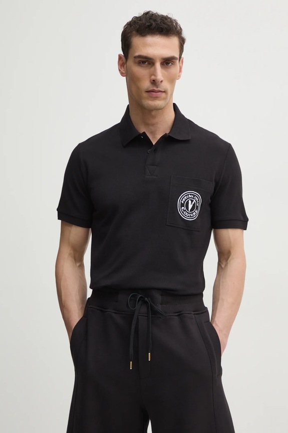 Βαμβακερό μπλουζάκι πόλο Versace Jeans Couture μαύρο 78GAGT01.CJ01T