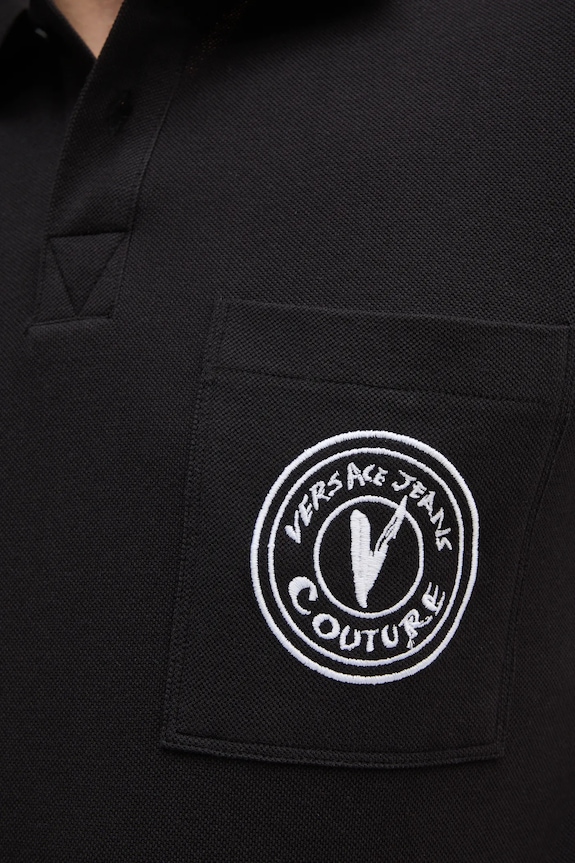 Βαμβακερό μπλουζάκι πόλο Versace Jeans Couture 78GAGT01.CJ01T μαύρο