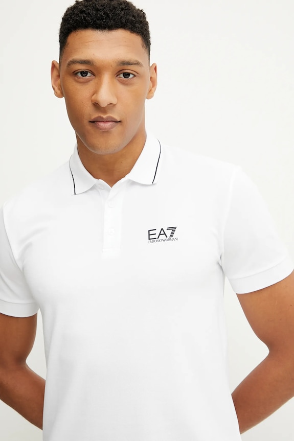 EA7 Emporio Armani polo męskie bawełniane z elastanem biały PJVUZ.8NPF16