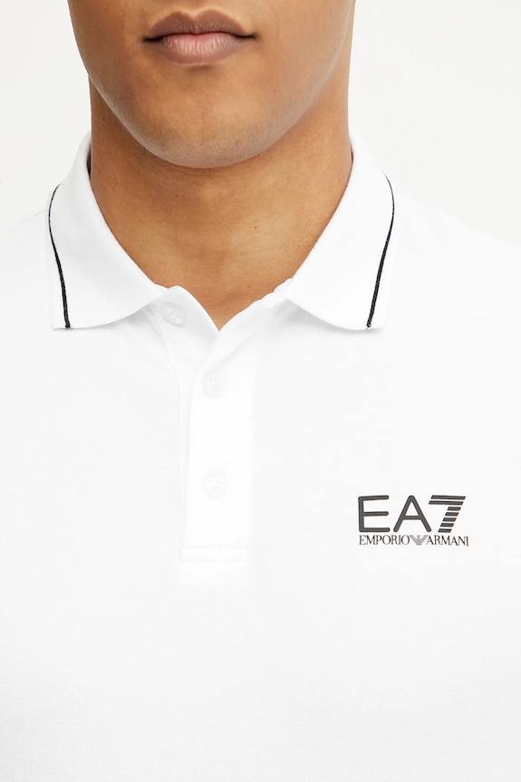 EA7 Emporio Armani polo męskie bawełniane z elastanem PJVUZ.8NPF16 biały