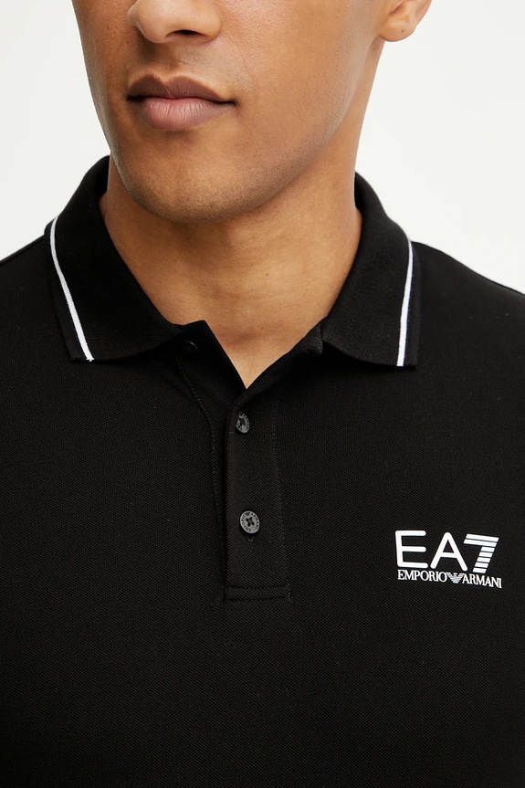 EA7 Emporio Armani polo tričko pánske bavlnené s elastanom PJVUZ.8NPF16 čierna