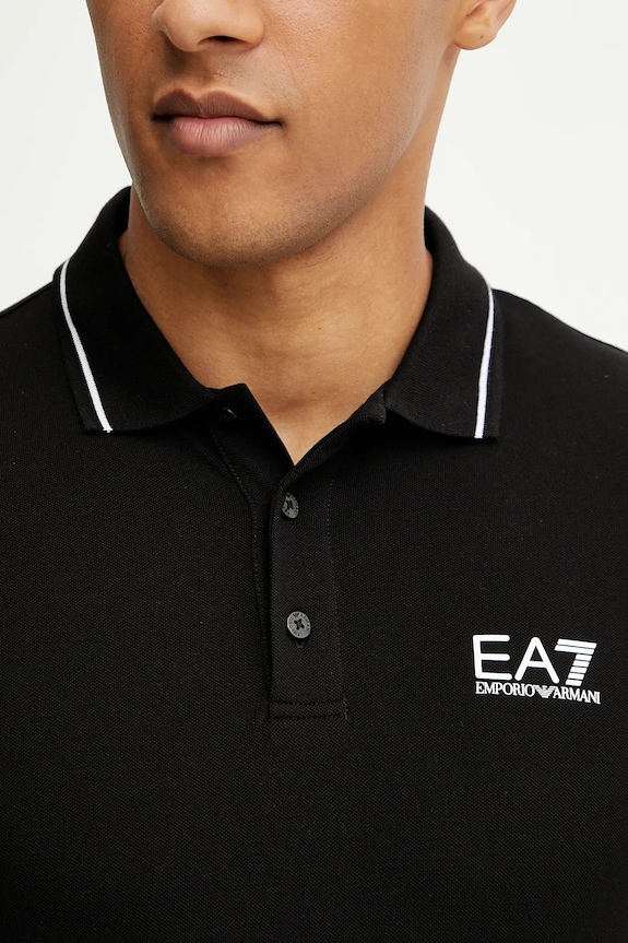 EA7 Emporio Armani polo tričko pánske bavlnené s elastanom PJVUZ.8NPF16 čierna