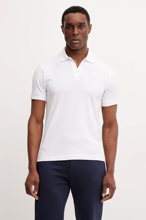EA7 Emporio Armani polo tričko pánske bavlnené s elastanom potlač biela PJVQZ.8NPF14