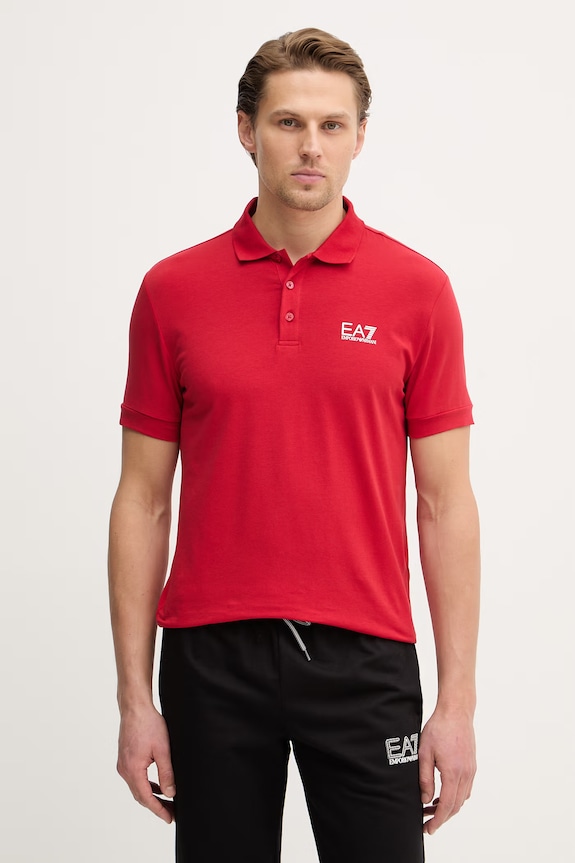EA7 Emporio Armani polo bărbați din bumbac cu elastan regular rosu PJVQZ.8NPF14