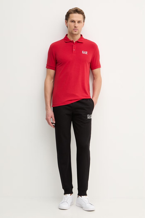 EA7 Emporio Armani polo bărbați din bumbac cu elastan PJVQZ.8NPF14 rosu SS26